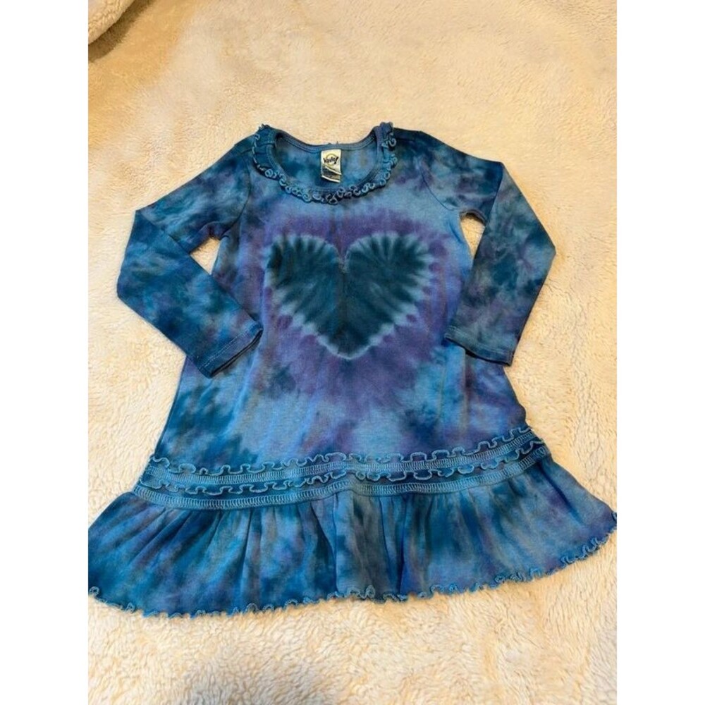 Y2K Vintage Kavio! Brand Girls 3T Long Sleeve Heart Tie Dye Ruffle Dress
